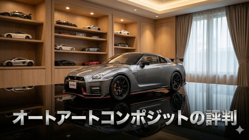 高級感ある黒いテーブルに置かれたオートアート製の1/18スケールモデルカー