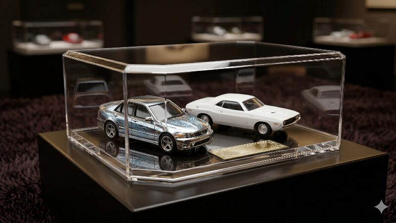 アクリルケースに収められたクロームメッキの従業員限定版アルテッツァのセット
