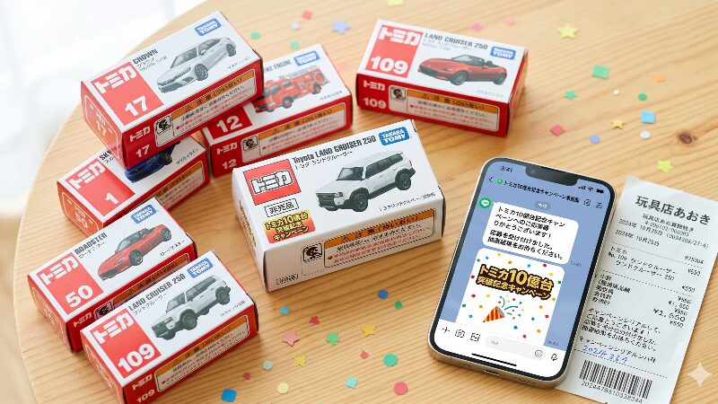 トミカ10億台突破記念キャンペーンの非売品ランクル250白トミカと応募に必要なレシート・LINE画面