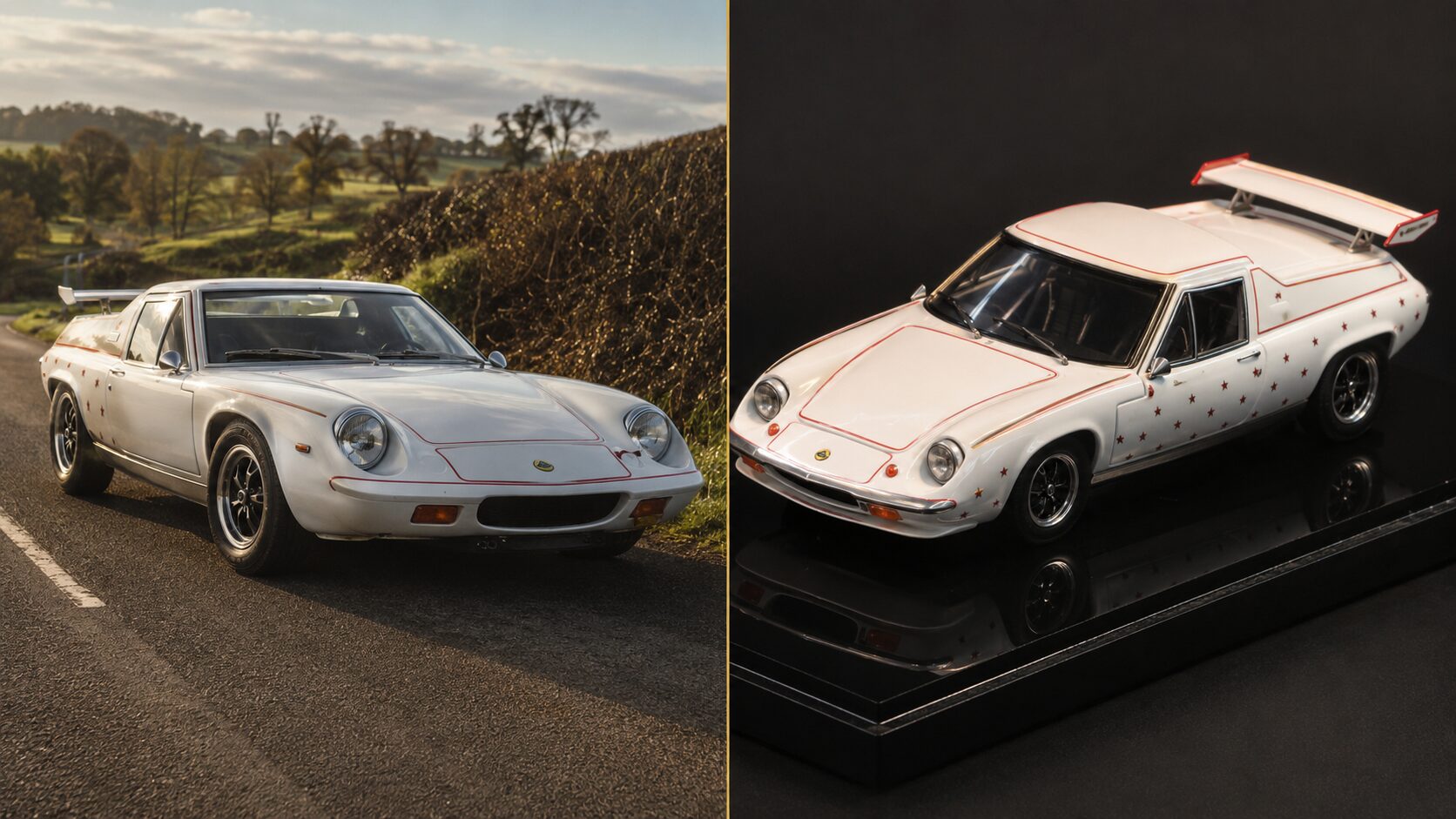 実車ロータスヨーロッパスペシャルとAUTOart 1/18ミニカーの並列比較