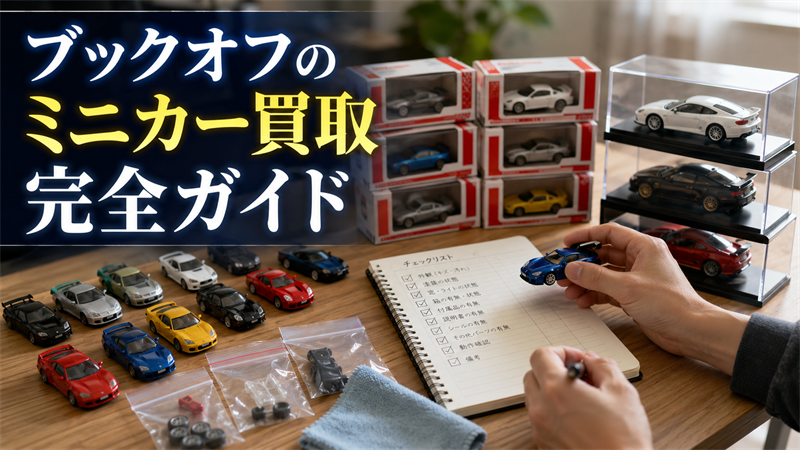 ブックオフ ミニカー 買取に出す前に箱付きモデルを仕分ける様子
