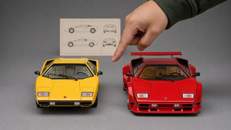 オートアート版カウンタックのLP400と25thアニバーサリーのボディ形状比較