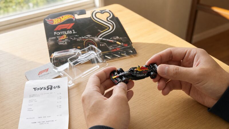 初心者が最初の1台としてF1ミニカー1/64を開封している様子