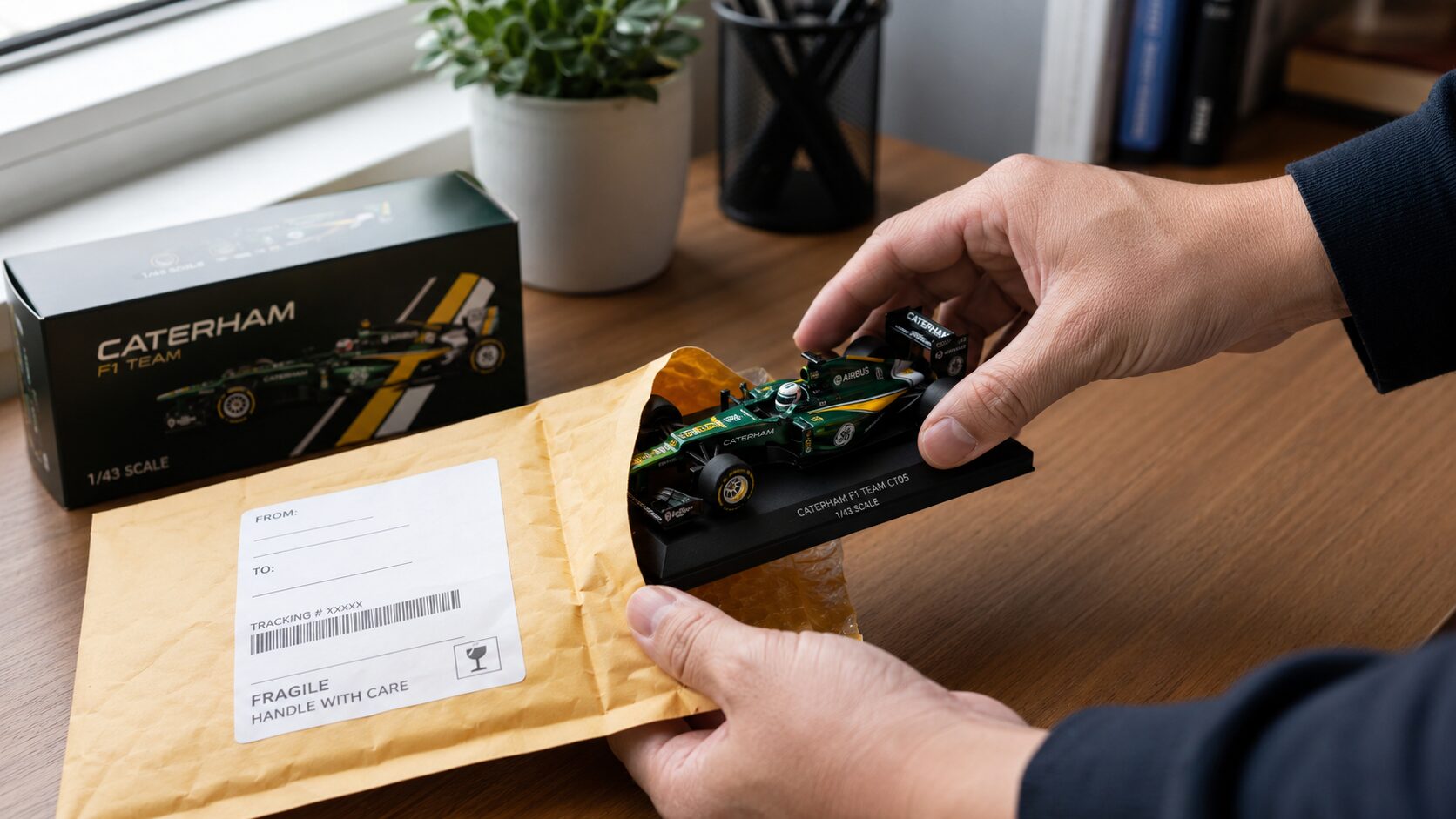 ミニカーを買取に出す準備をしている様子